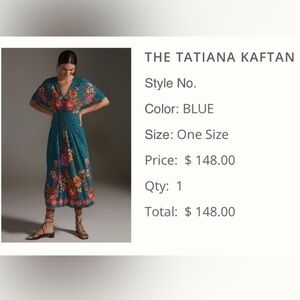 Anthropologie Tatiana Kaftan Dress One Size Fits Most